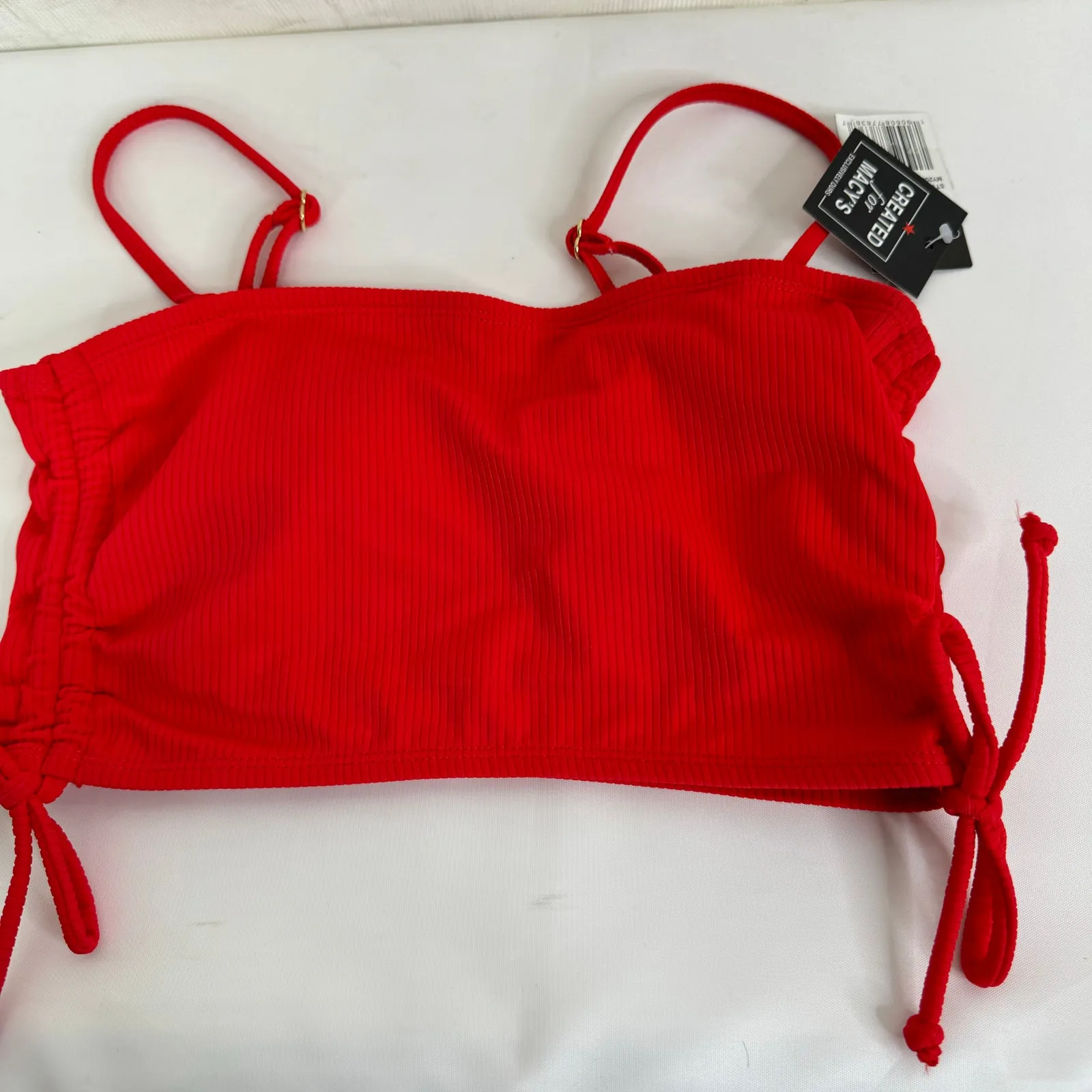 California Waves RED Juniors' Ribbed Side-Tie Bandeau Bikini Swim Top Size S NWT - Image 5