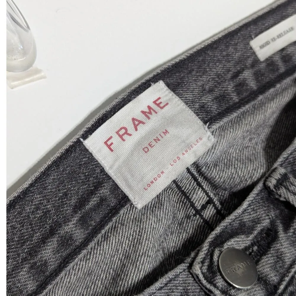 FRAME Denim Le High Straight Rigid Re-Release Jeans Broderick Faded Gray Black - Image 3