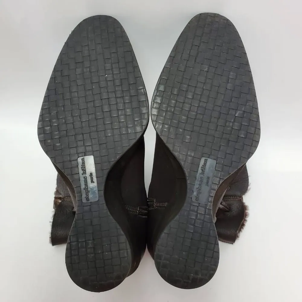 Stephane Kelian Womens Soft Leather Wedges Ankle Boots Booties Faux Fur Sz 8.5 Brown - Image 10