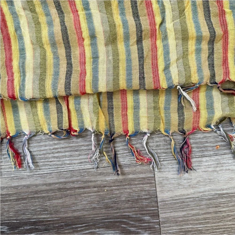 Long yellow striped fringe scarf - Image 6