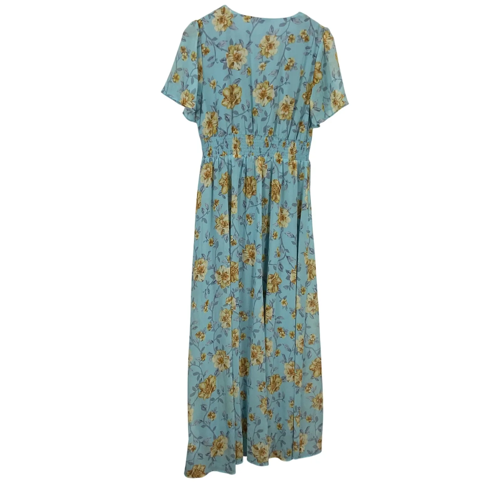 Baltic Born Birdie Aqua Floral Maxi Dress Flutter Sleeve V Neck Womens L - Image 4