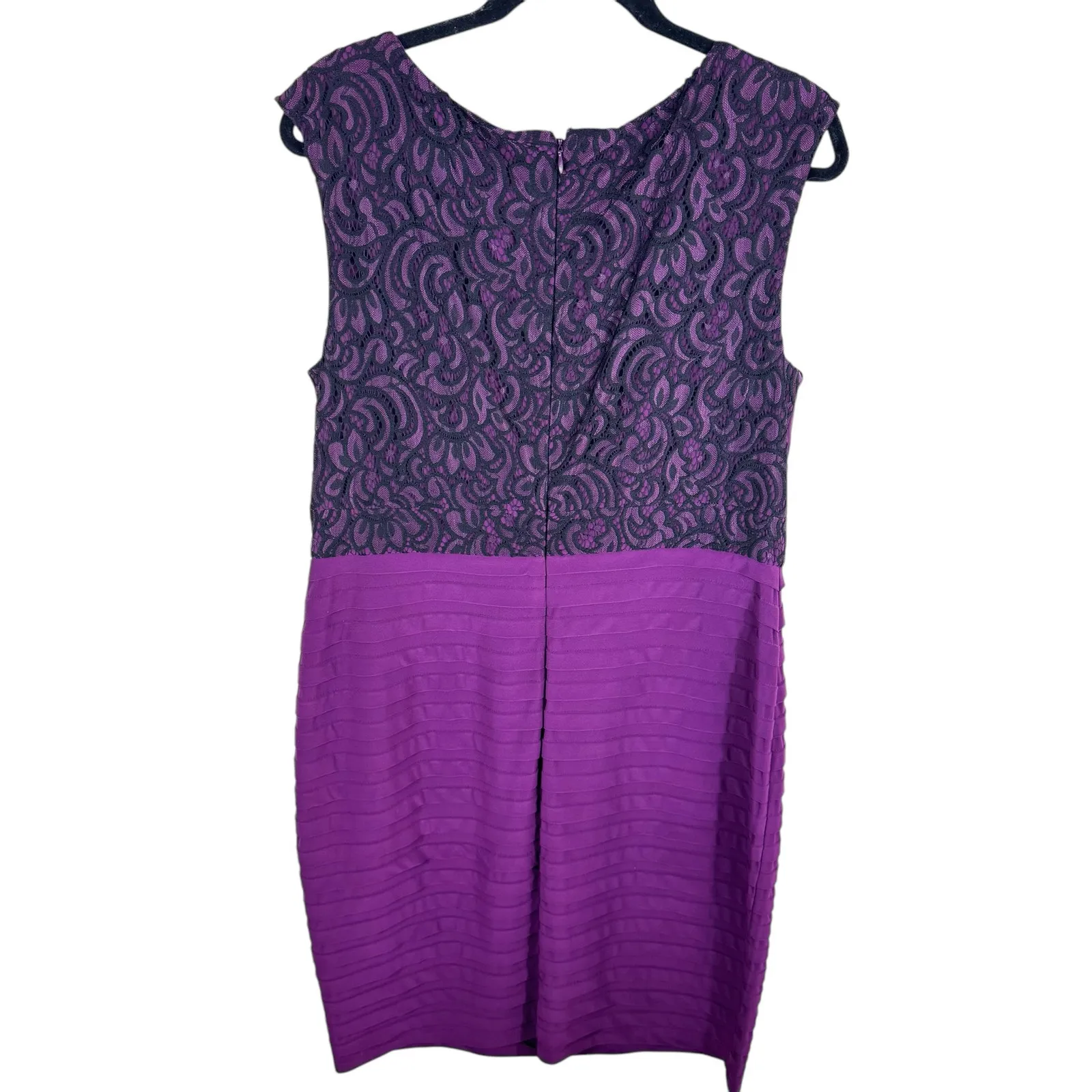 Adrianna Papell Purple Black Lace Sleeveless‎ Stretch Dress 14W - Image 2