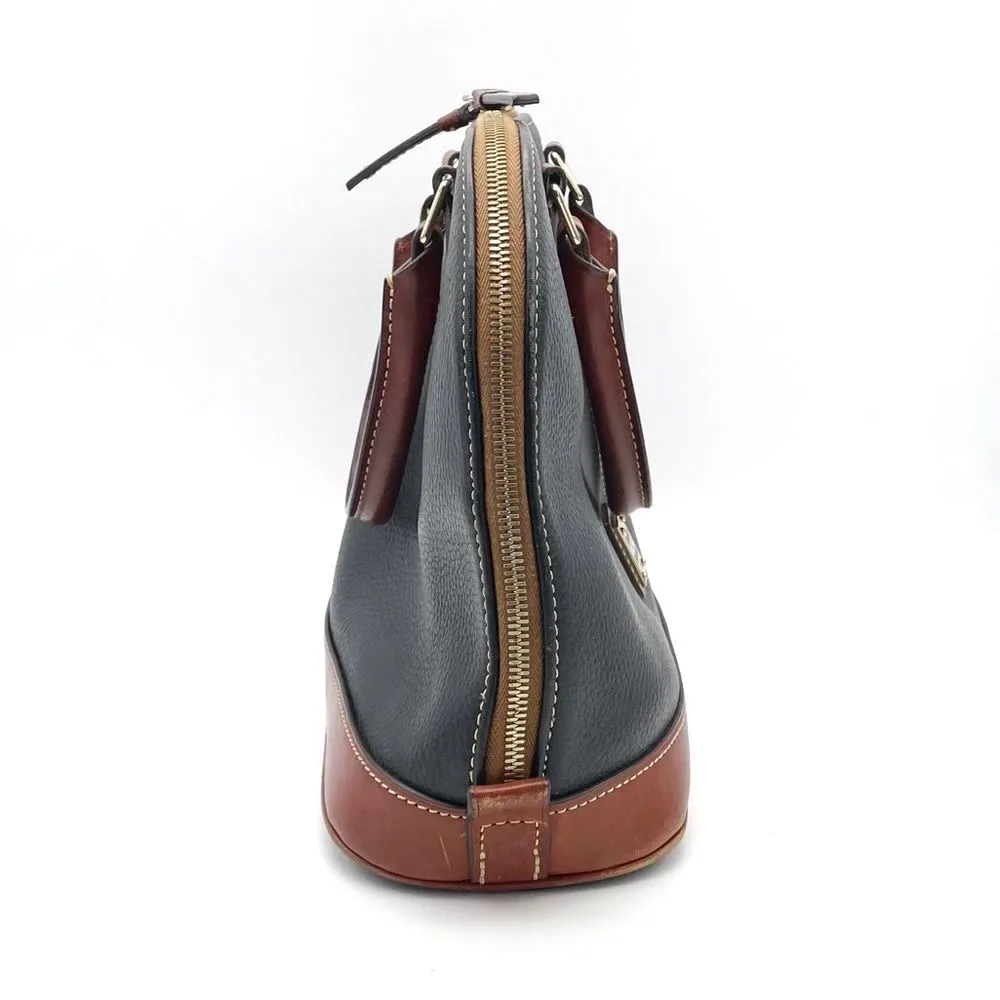 Dooney & Bourke Pebble Grain Zip Around Satchel Black & Cognac Brown Leather Bag - Image 4