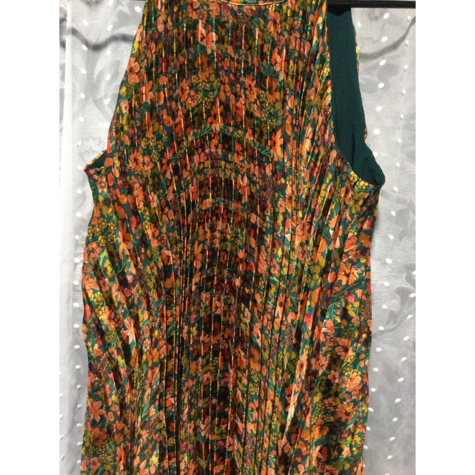 Mello Day floral Pleated DressOrangeGreen Sleeveless Party Cocktail Event size S Orange - Image 5