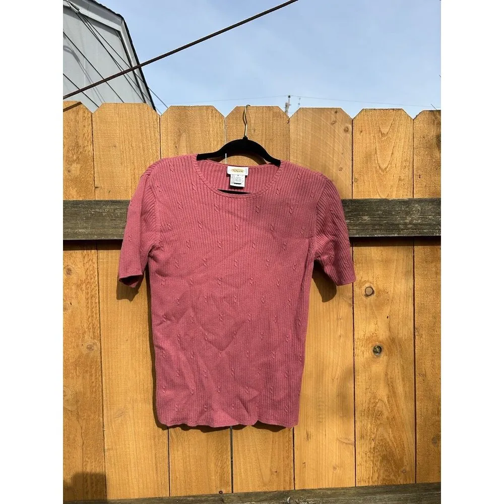 Talbots Sweater Short Sleeve‎ Size Small Dusty Pink Top Preppy Knit Spring - Image 3