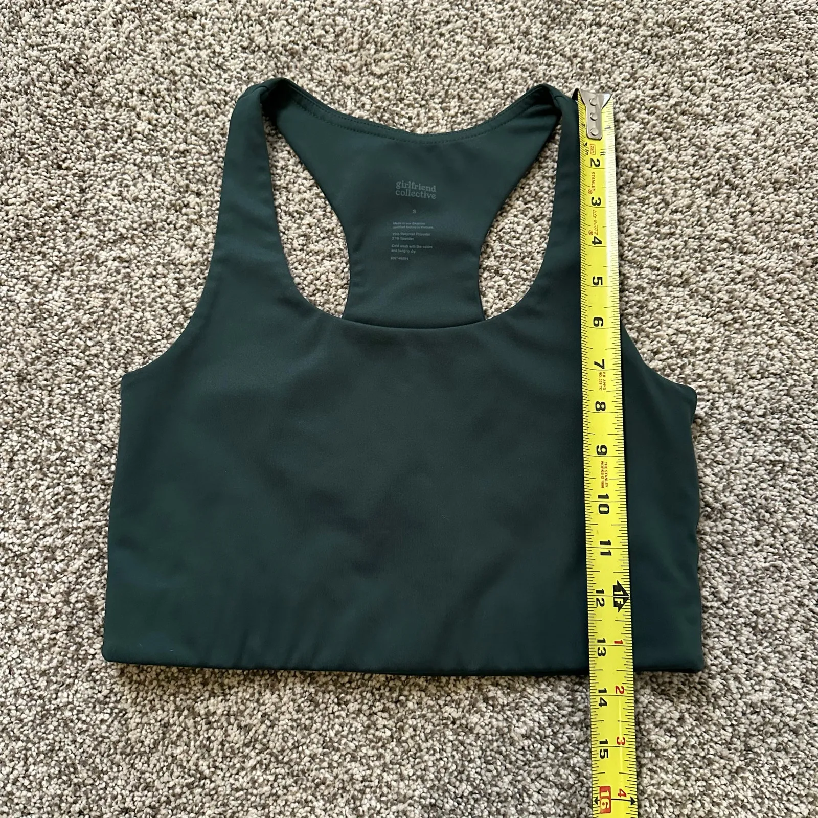 Girlfriend Collective dark green racerback sports bra size S - Image 4