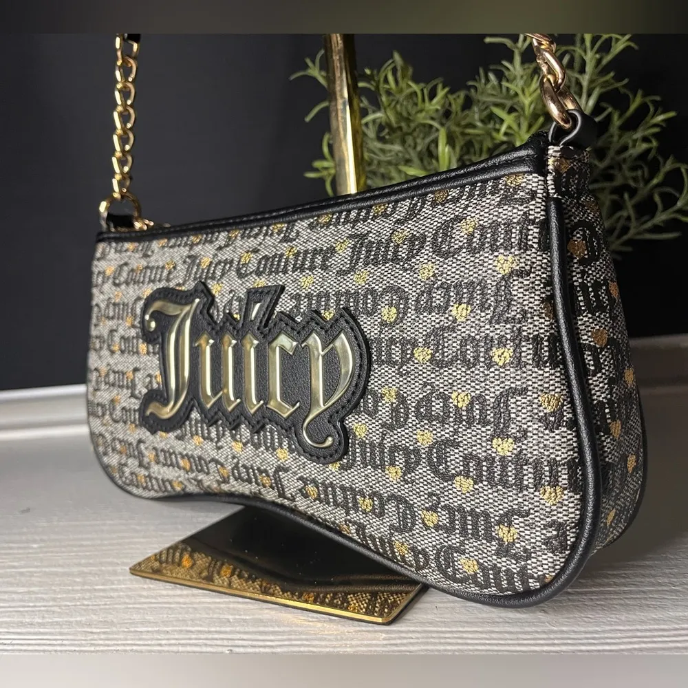 Juicy Couture Poker Face Black And Gold Baguette Shoulder Bag NWT - Image 3