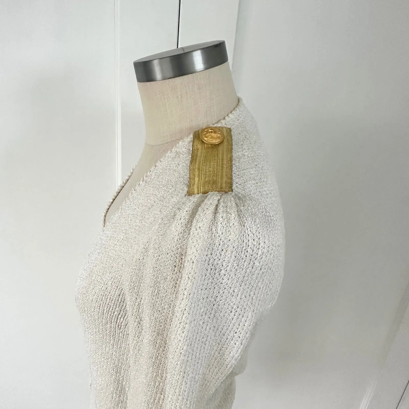 JJ Orr Vintage Cream Knit Cardigan Gold Button Shoulder Detail Size S XS 80s 90s - Image 7