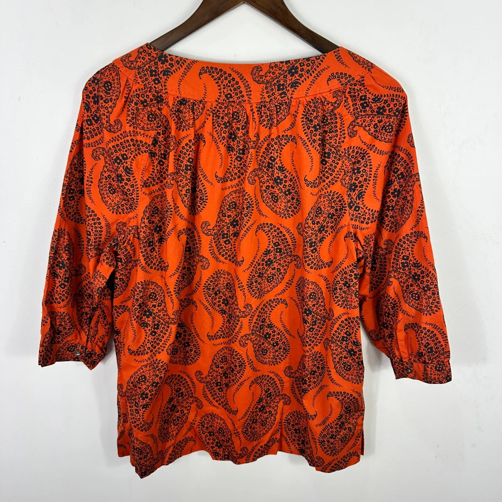 Lands End Tunic Top Women 12P Orange Paisley Print Cotton Boho Cottage Whimsical - Image 4