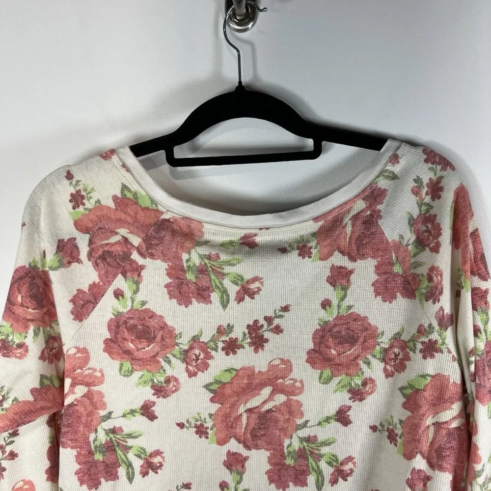 Women's Abercrombie & Fitch Long Sleeve VNeck Floral Blouse Tag Sz L Waffle Knit - Image 8