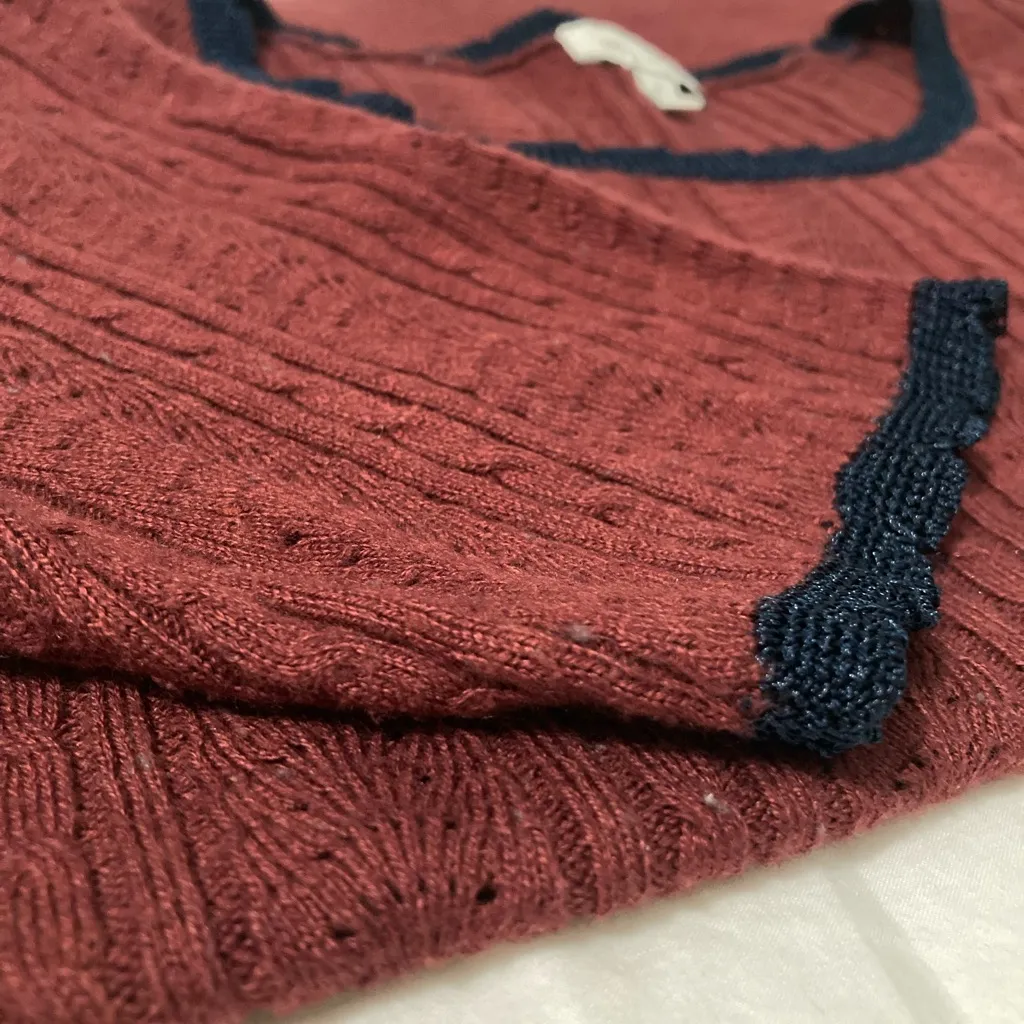 Ella Moss Burgundy and Navy Short Sleeve Sweater Top - Image 3