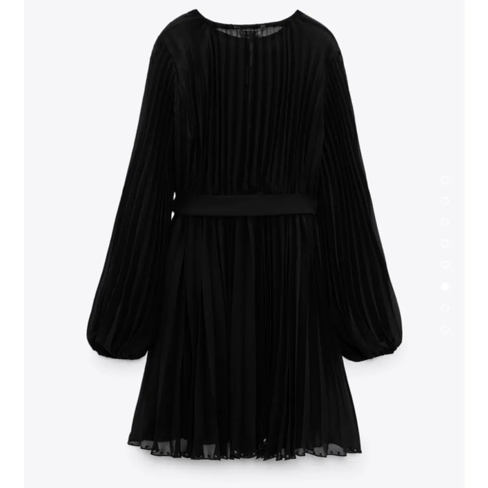 ZARA New Women Black Long Sleeve Pleated Short Round Neck Dress With Belt Size M - Image 13