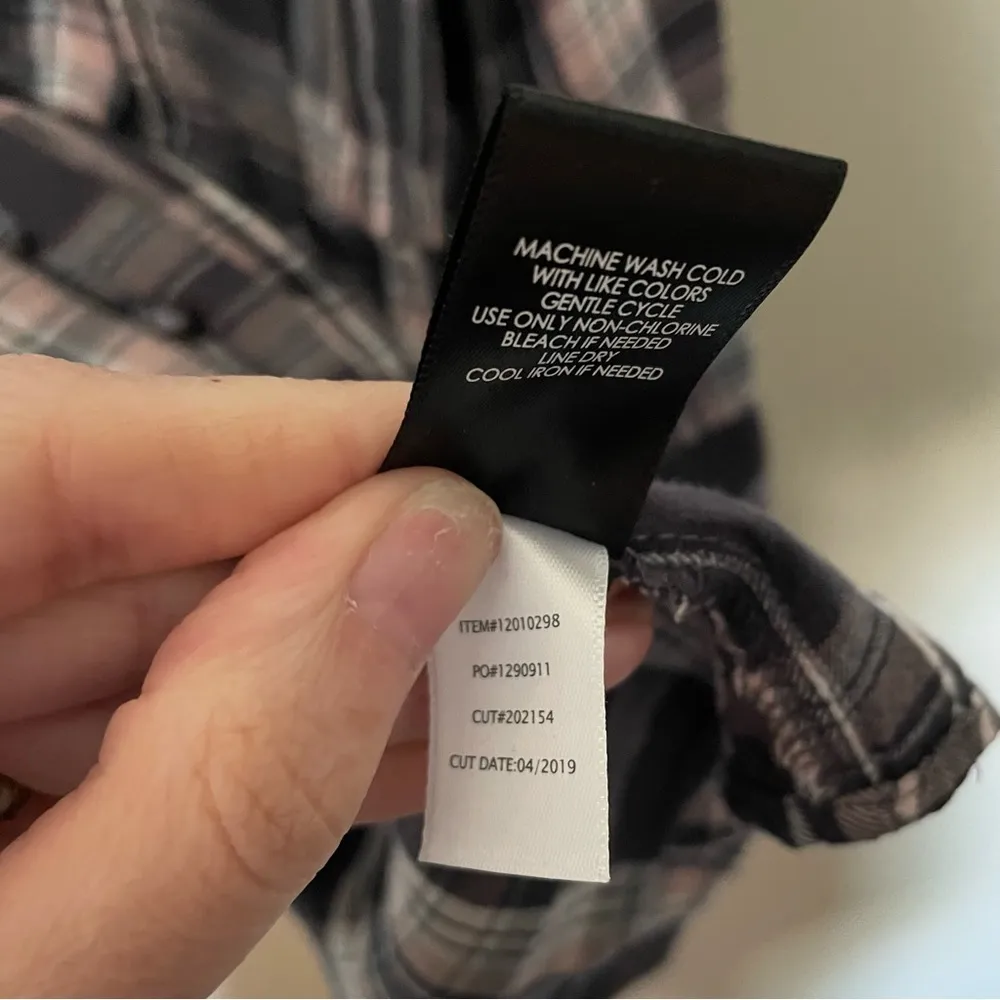 Grey Plaid Babydoll Rayon Twill Button-Front Top - Image 9