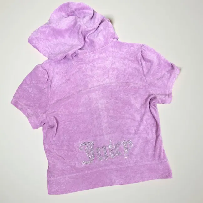Juicy Couture Terry Cloth Short Sleeve Hoodie Jacket in Dewberry Rhinestones M - Image 2