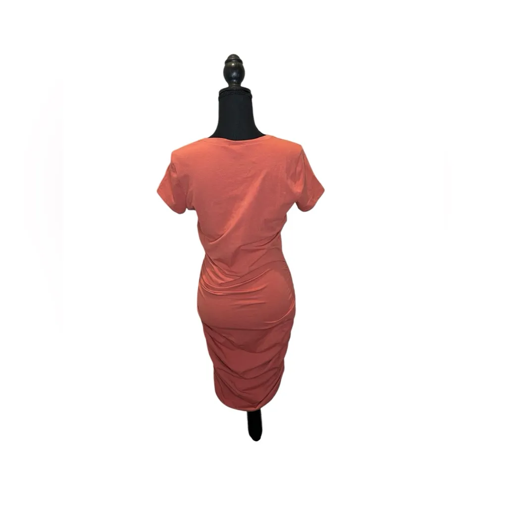 Nine West Mauve/Orange shirt‎ sleeve ruched t-shirt dress size S - Image 2