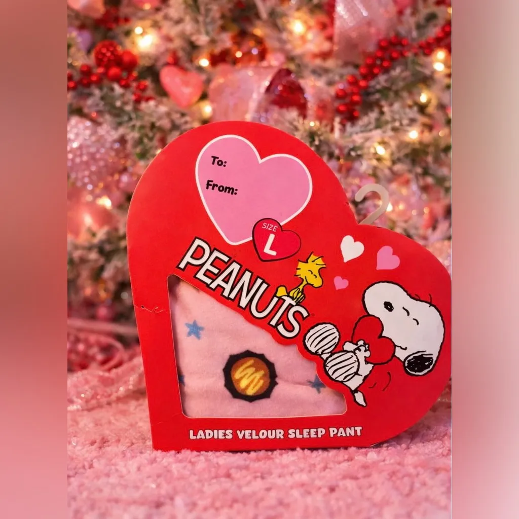 Peanuts Snoopy Valentine Velour Sleep Pants – Women’s Size L Pink Size L - Image 3