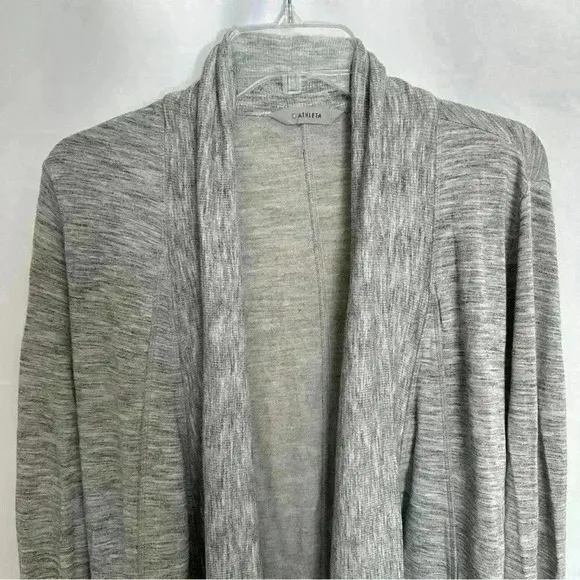 Athleta Open Cardigan Sweater Womens Sz XXS Gray Modal Blend Pockets Thumbholes‎ - Image 4