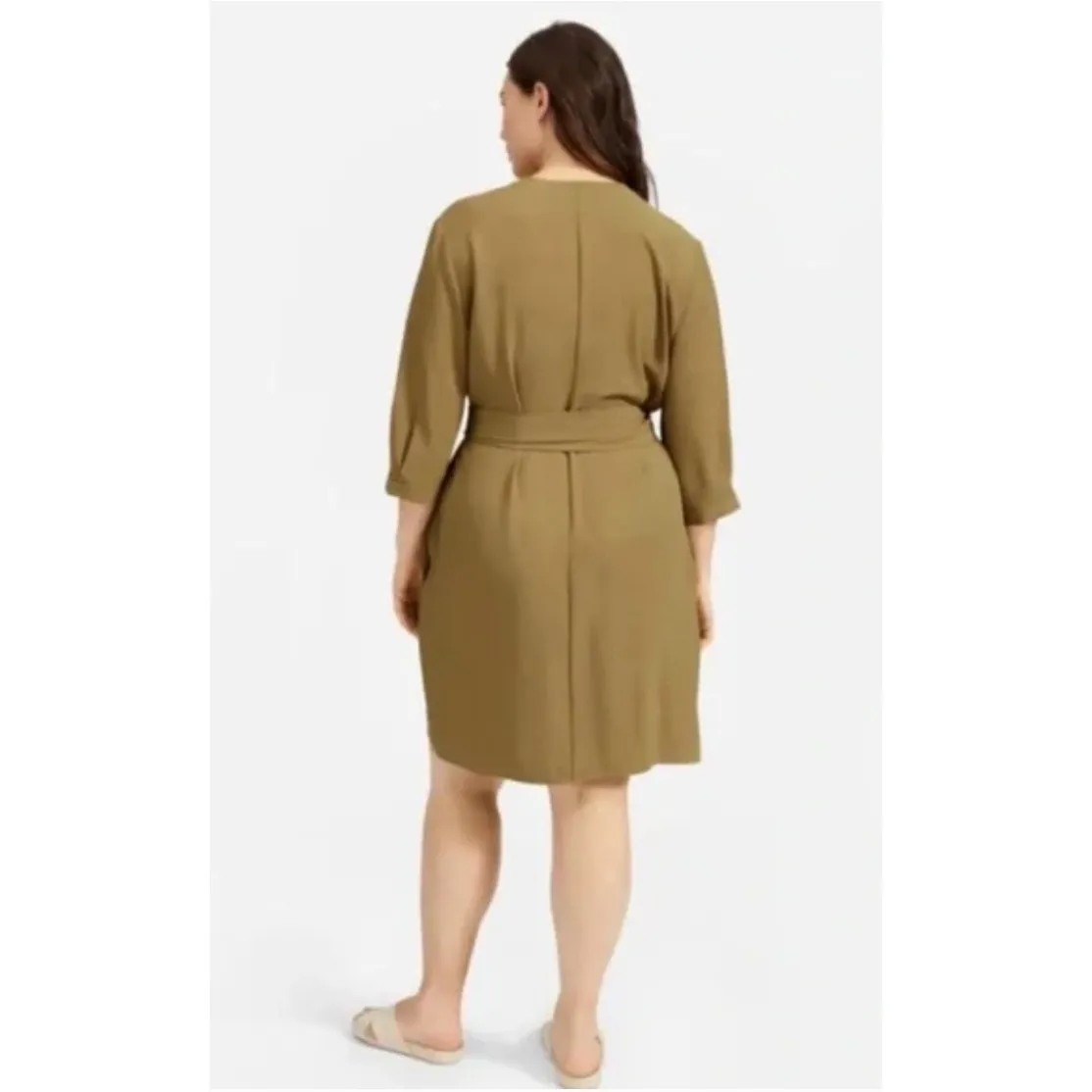 Everlane The Japanese GoWeave Wrap Midi Dress in Olive Green sz. 14 - Image 2