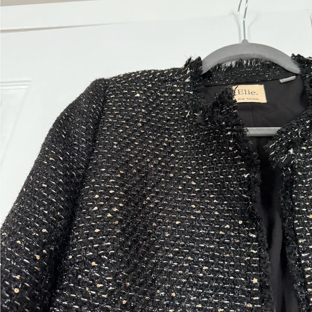 Elie Tahari Black Tweed Blazer Jacket - Image 8
