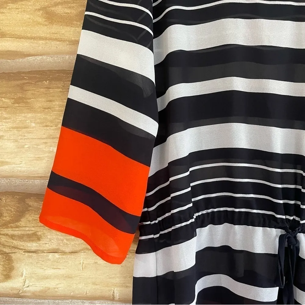 MICHAEL Michael Kors sheer striped quarter sleeve cinched waist tunic top size M - Image 4