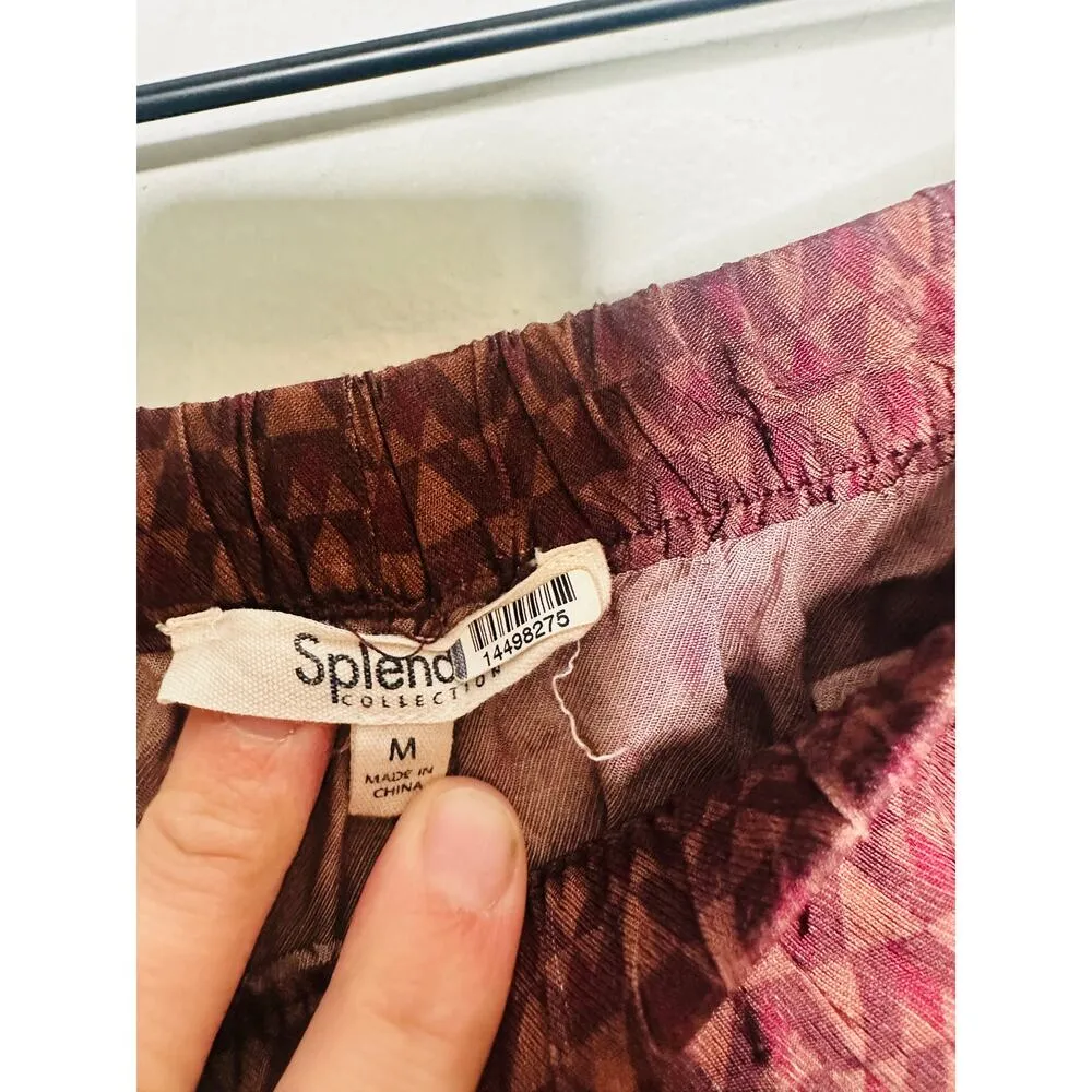 SPLENDID Purple Maroon Abstract Satin Lumi Wide Leg Pants Size Medium - Image 4