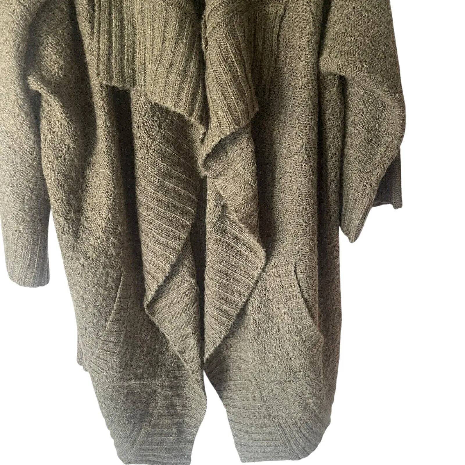 Design History  Large Green‎ Chunky Cable Knit Open Front Duster Cardigan Sweater - Image 3