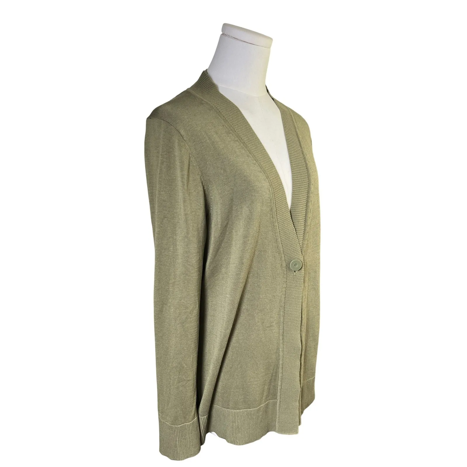 Soft Minimalist Open Front Cardigan Sage Green Silk Cotton Coldwater Creek M - Image 3