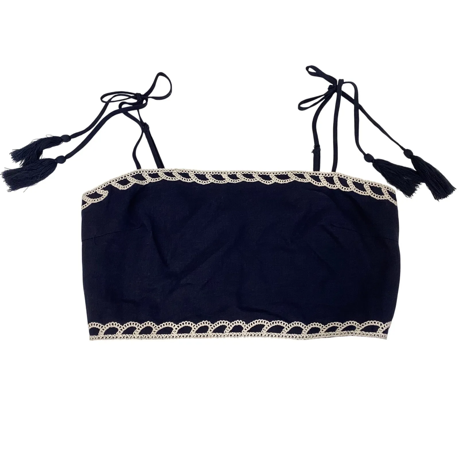 Christian Lacroix Linen Blue White Scallop Embroidered Smocked Crop Top - L NWT‎ - Image 9