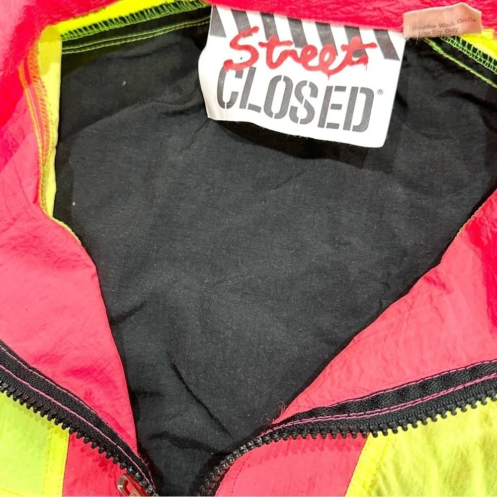 Vintage 90s Street Closed Neon Black Colorblock Half Zip Windbreaker Pink - Image 5