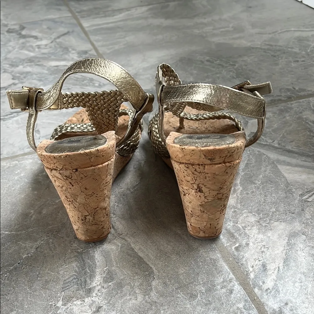 Gianni Bini Gold Wedge Sandals with Lattice Straps - Image 12