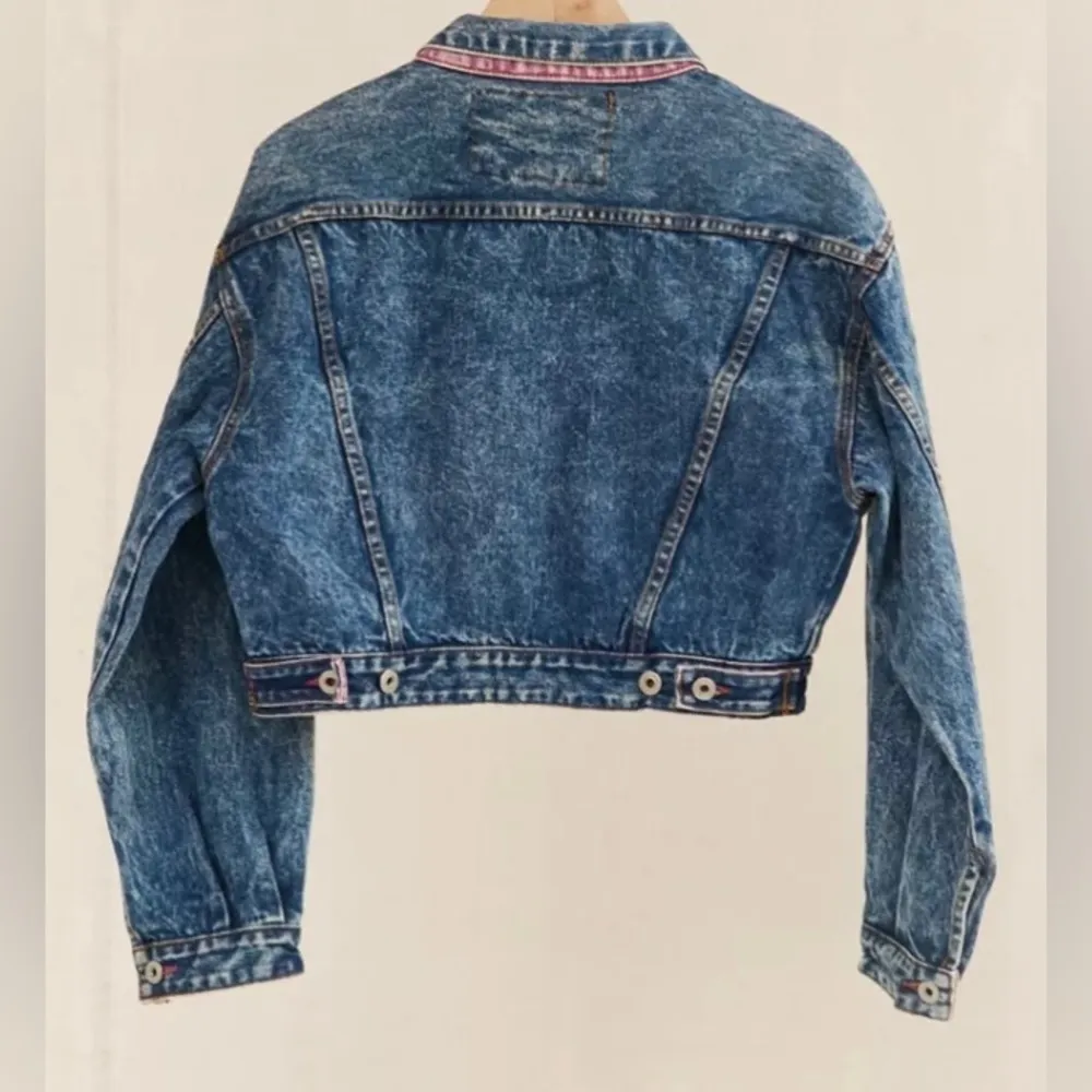 Vintage 1980S Jordache Pink Pop Cropped Denim Jacket Size L Blue Size L - Image 2