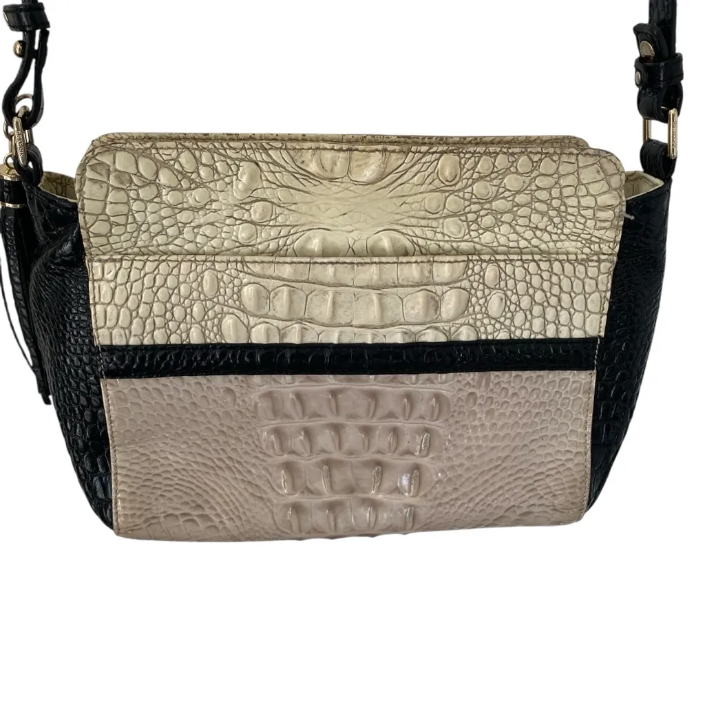 Brahmin Hillary Leather Croc Embossed Crossbody Purse Bag beige black tan - Image 2
