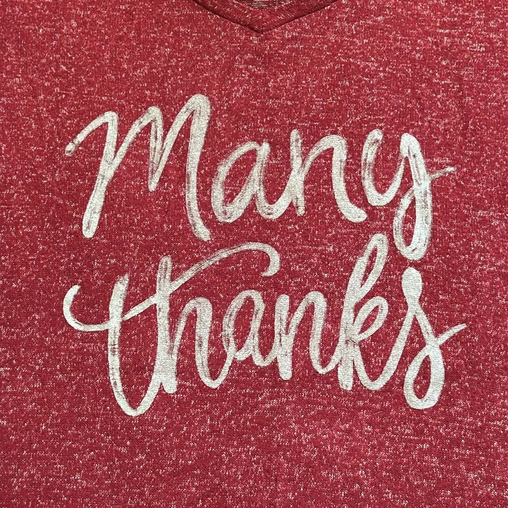 Sonoma Red Long Sleeve Tee with 'Many Thanks' Design - Image 2