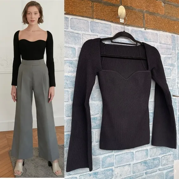 PIXIE MARKET CHIARA KNIT BUSTIER TOP IN BLACK SIZE MEDIUM - Image 2