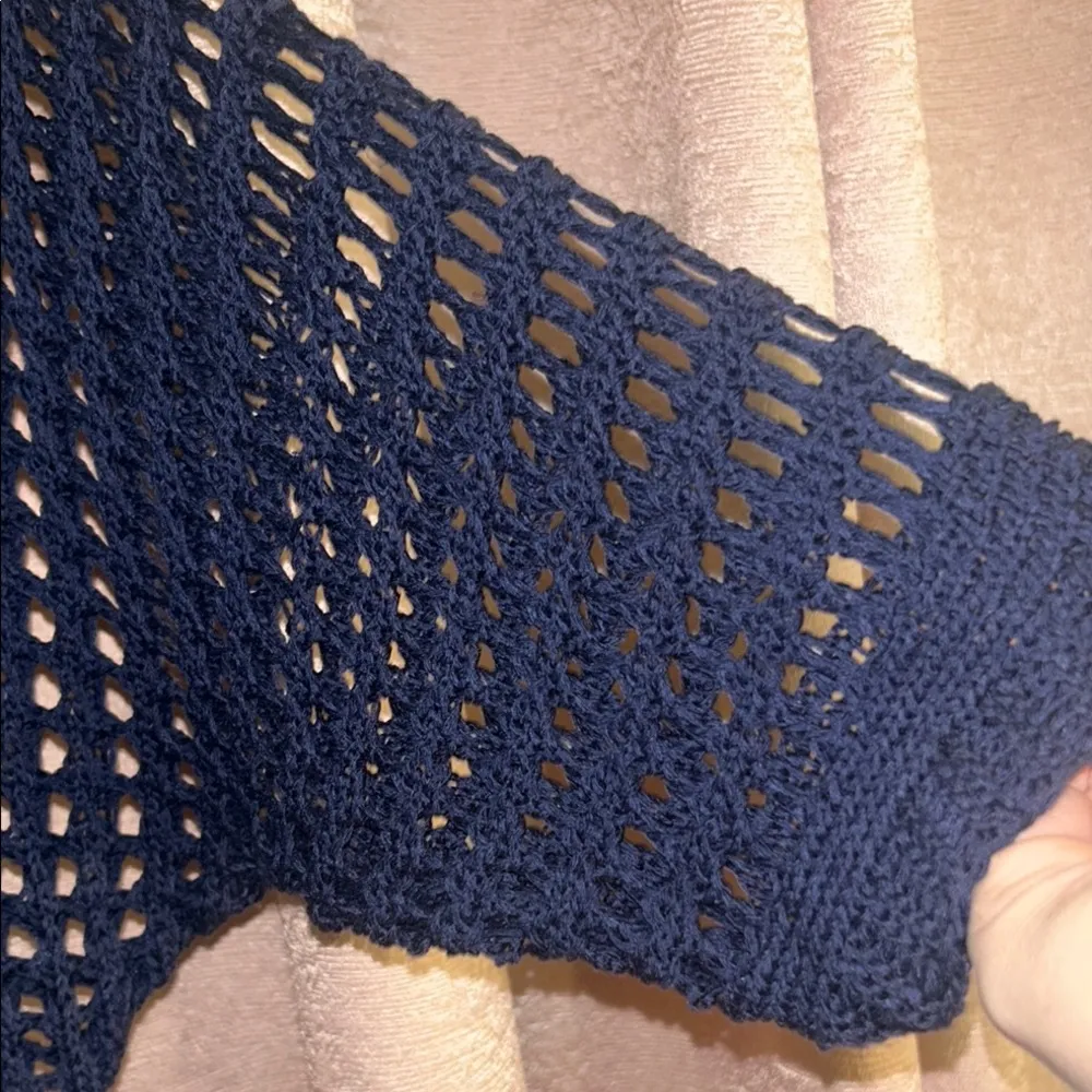 Studio M Size S Navy Loose Crochet Knit Top Blue - Image 10