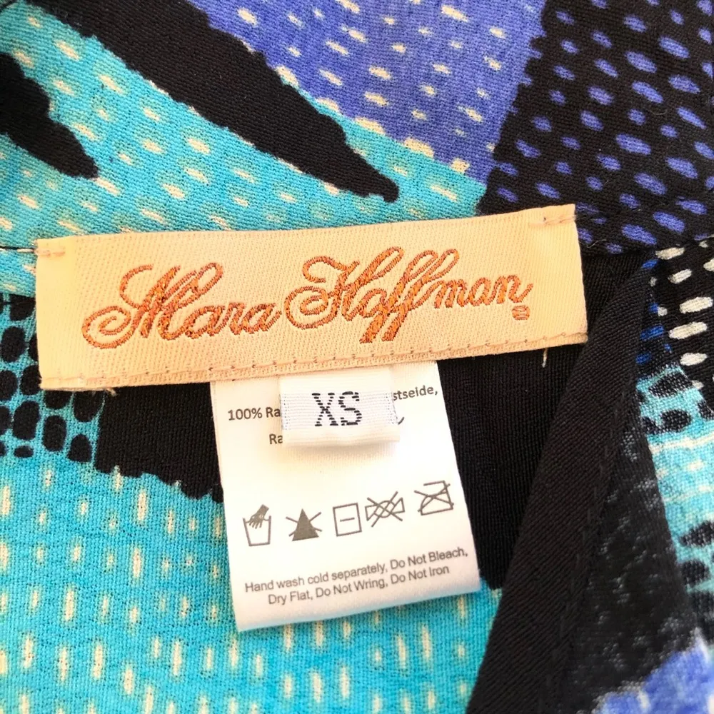 Mara Hoffman mini dress sleeveless blue black rayon - Image 3