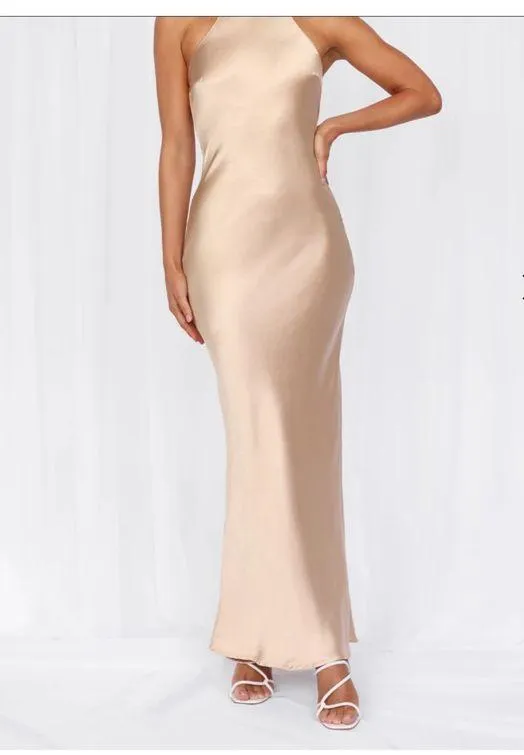 Hello Molly THE CLEO HALTER SATIN MAXI DRESS CHAMPAGNE - Image 4