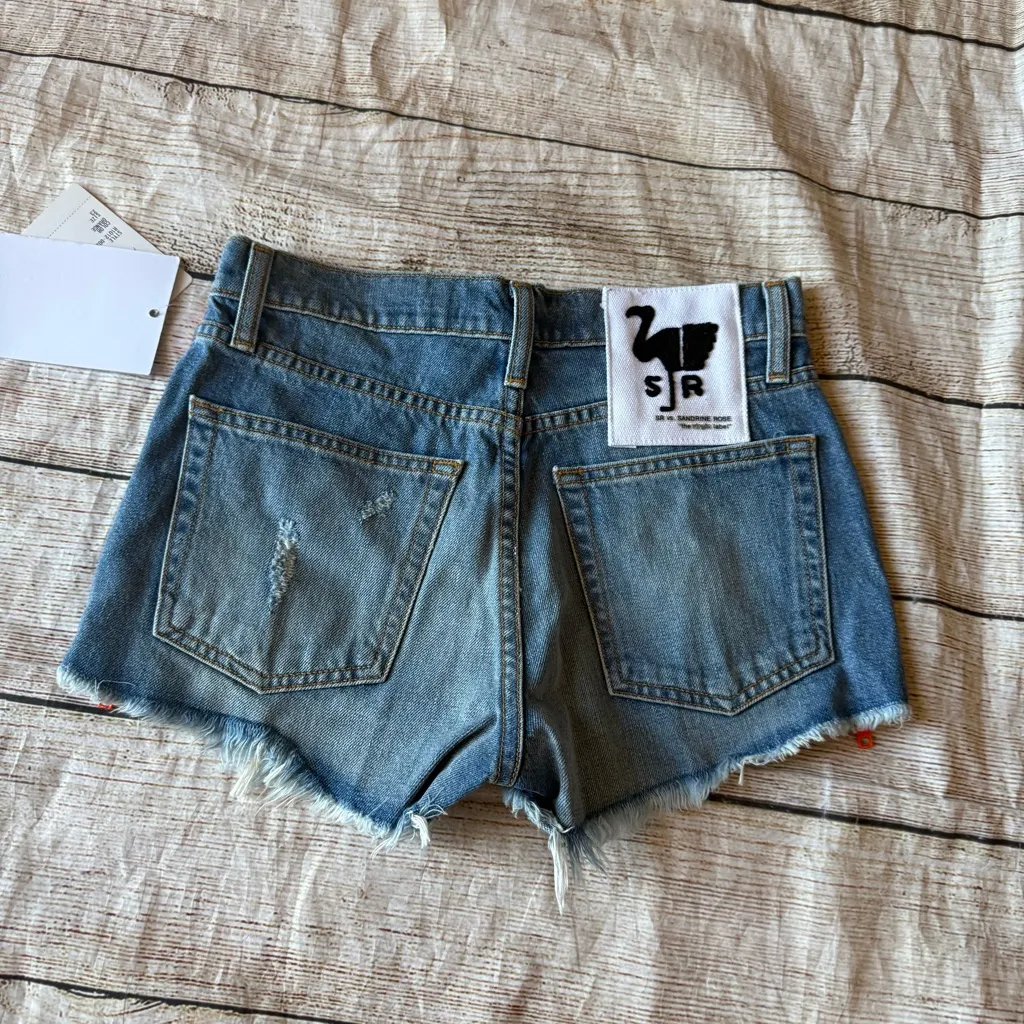 Sandrine Rose Neon Orange Zipper Accent Cutoff Jean Denim Shorts NWT Size 23 Blue - Image 9