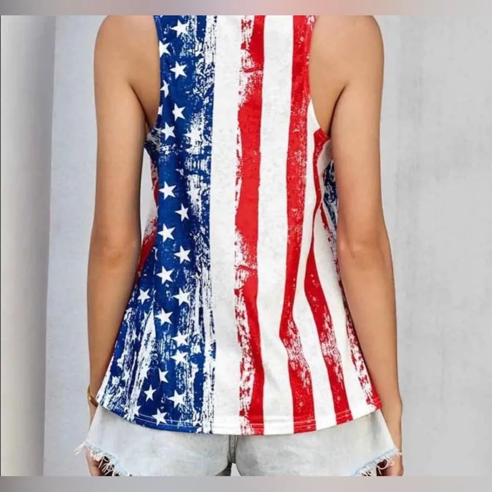 Red, White & Blue Striped, Star Tank Top - Image 4