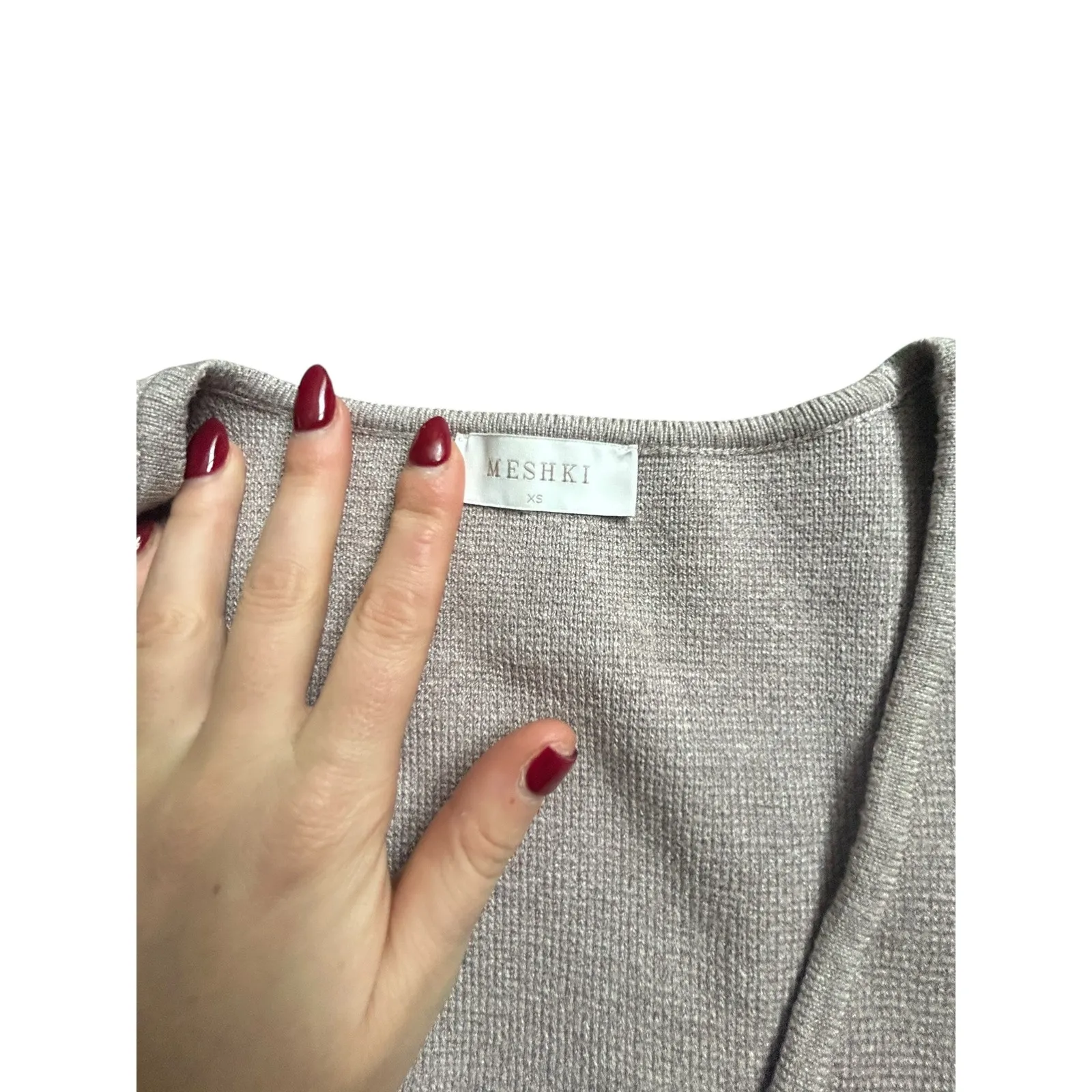 Meshki Knit Cardigan Sweater Beige Button Front V Neck Long Sleeve Womens XS - Image 2