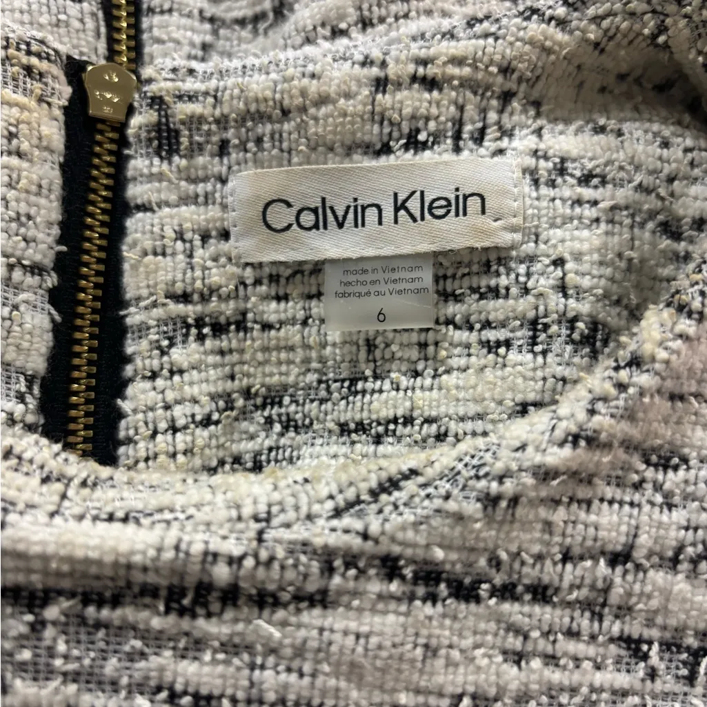 Calvin Klein Tweed Sheath Career Dress Office Midi Neutral Minimalist Clean Girl - Image 3