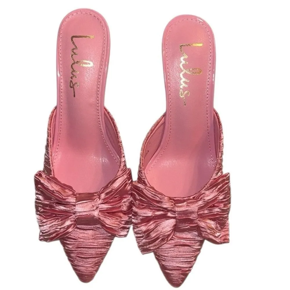 Lulus Rose Pink Satin Textured Bow High Heel
Mules(Size 6) Pink - Image 2