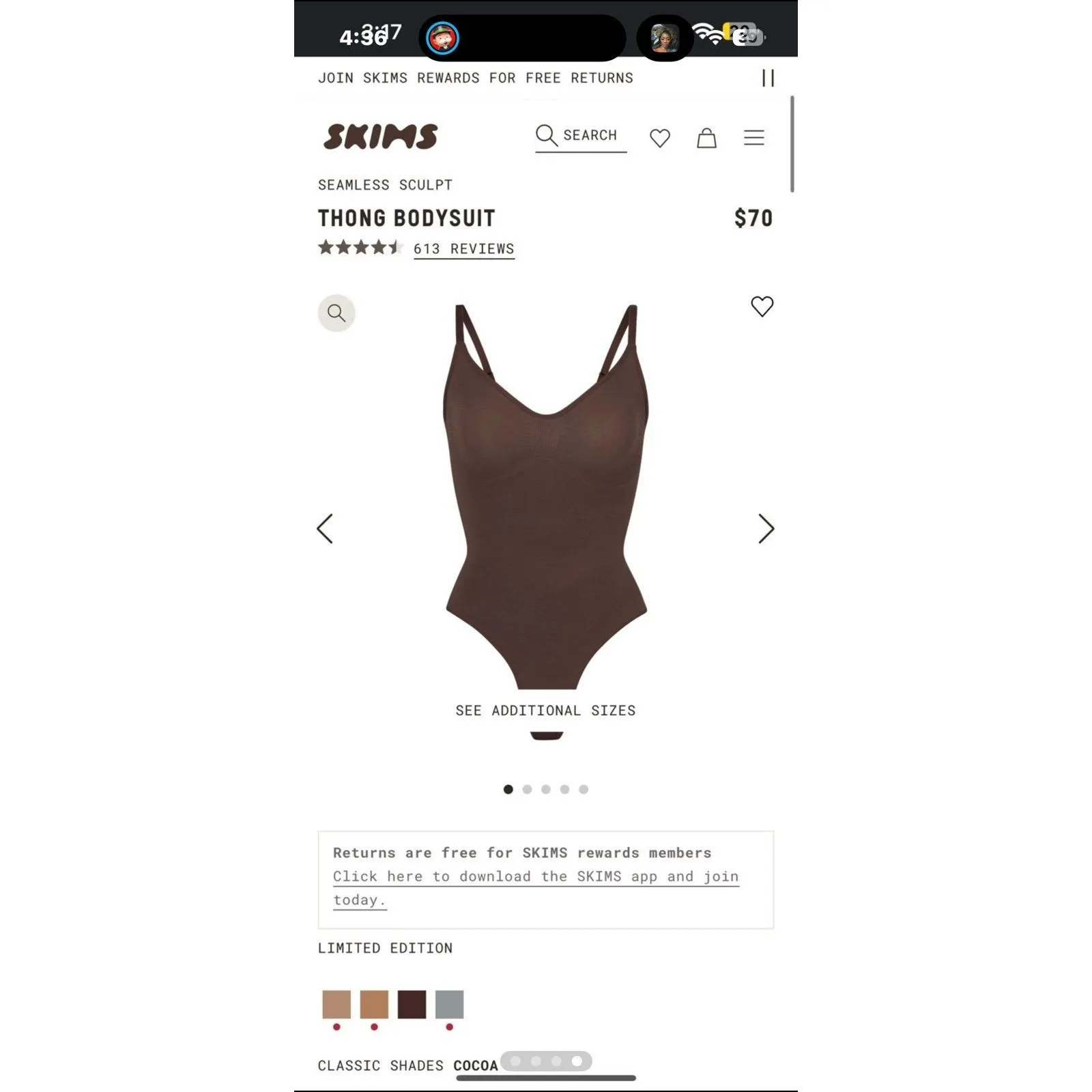 Skims Seamless Sculpt Thong Bodysuit Sz Medium in cocoa - Image 2