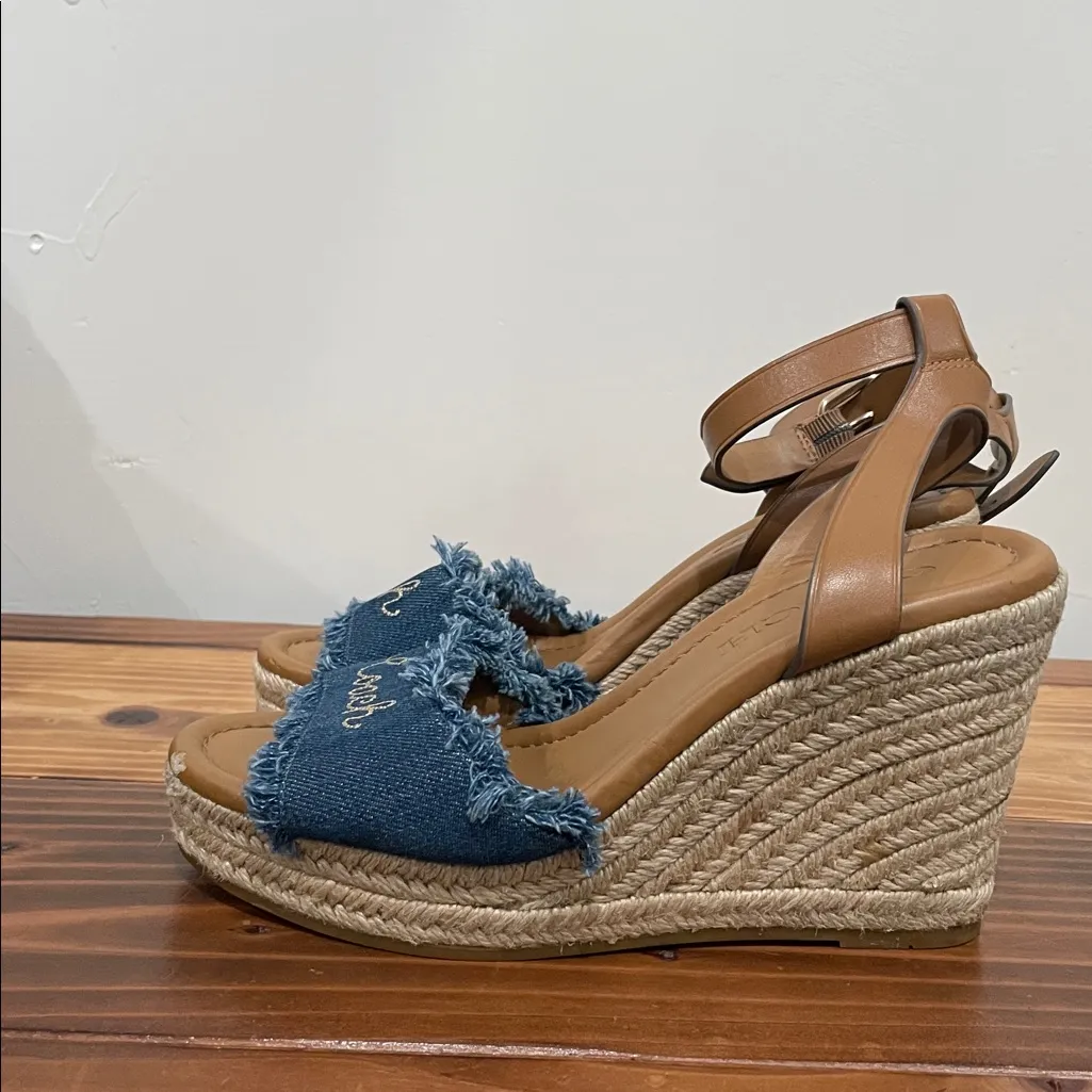Coach Kelley Blue Denim Wedges Sandals Size 5.5 - Image 6