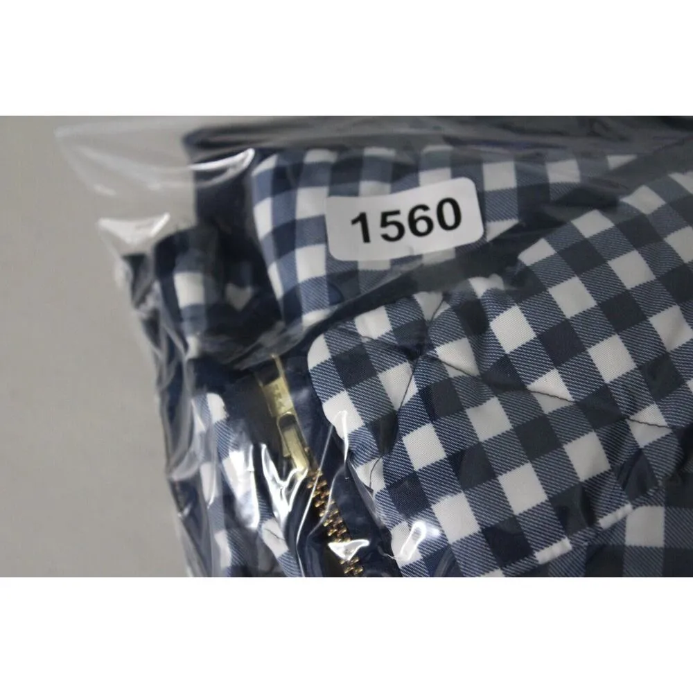 J. Crew Vest Down Puffer Womens Navy White Full Zip Plaid Gingham Feather Medium - Image 10