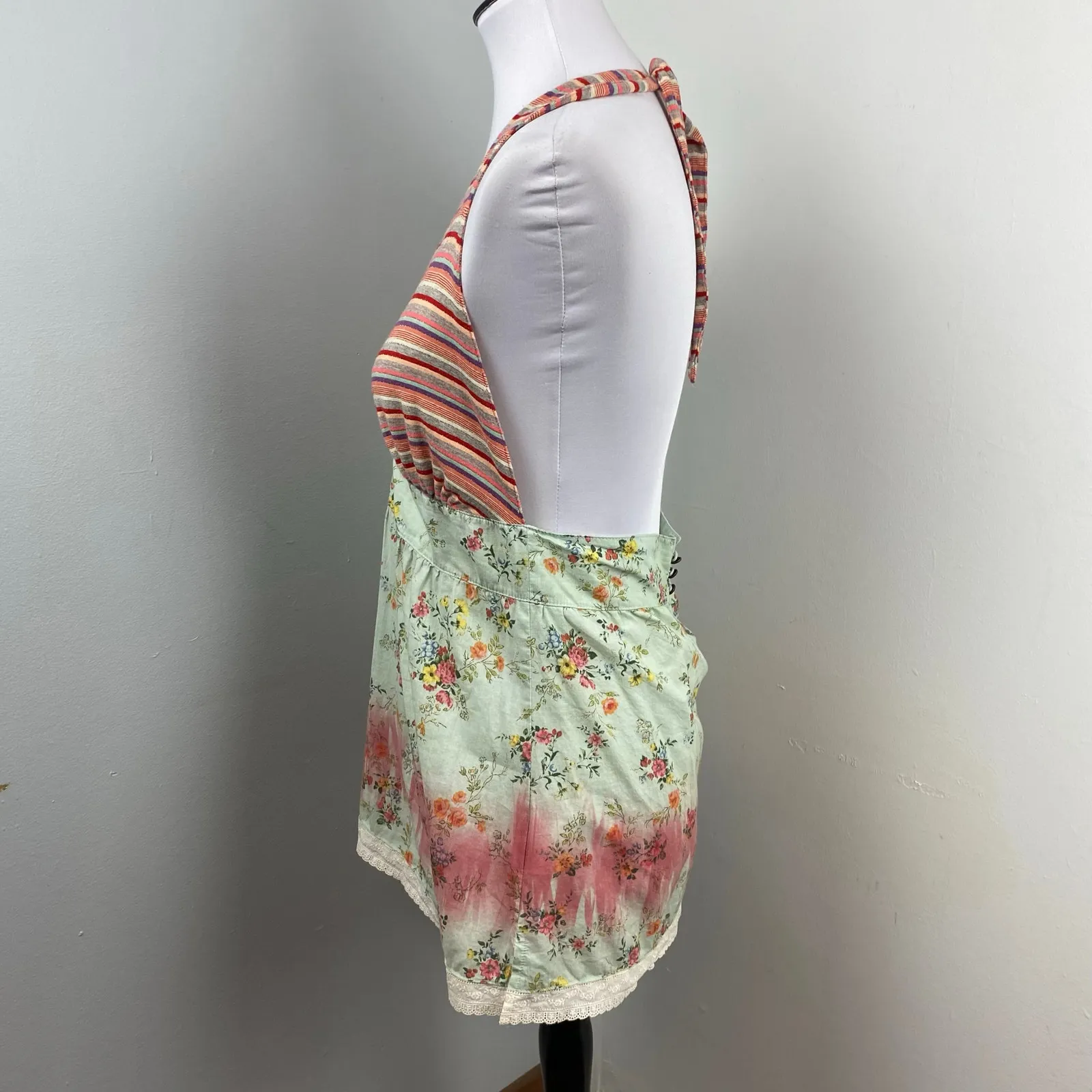 Muchacha Boho Floral Striped Backless Halter Top XL Spain Pink - Image 2