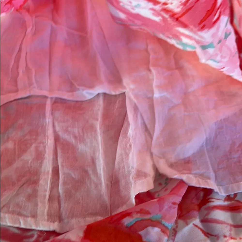 Kaktus Floral Red and Pink Flowy Women's Dress with Gold Braided Trim size Med Orange - Image 2