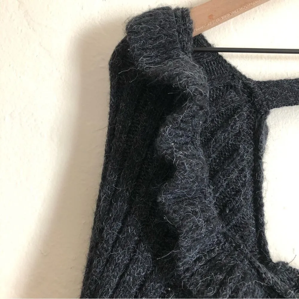 Topshop Cable Knit Open Back Ruffle Square Neck Long Sleeve Gray Sweater - Image 8