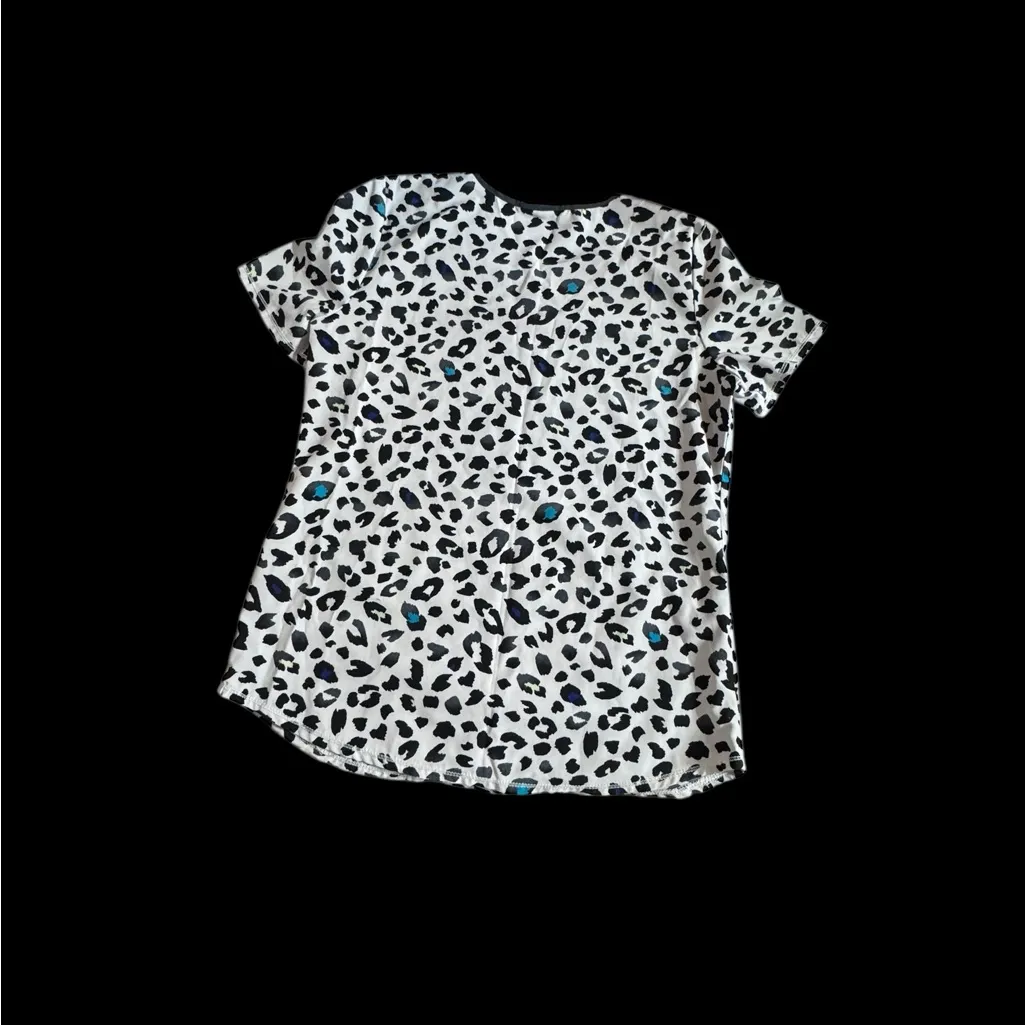Scrubstar Black and White Animal Print V-Neck Top - Image 3