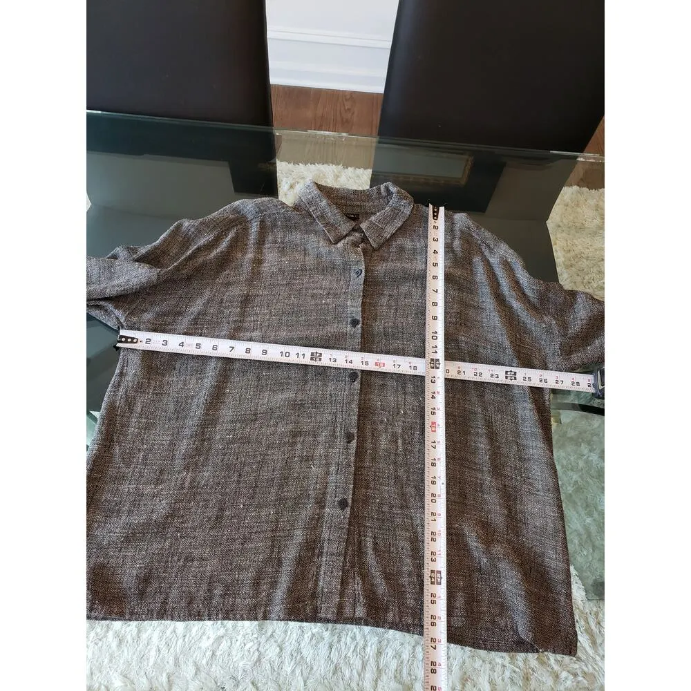 Eileen Fisher Button Down Shirt Women's Large Gray Solid Long Sleeve Collared - Image 7